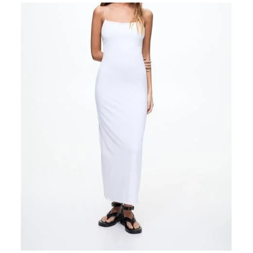 Pull&Bear Women's White Long Strappy maxi preppy Y2K Dress XL A006582 - Picture 1 of 8